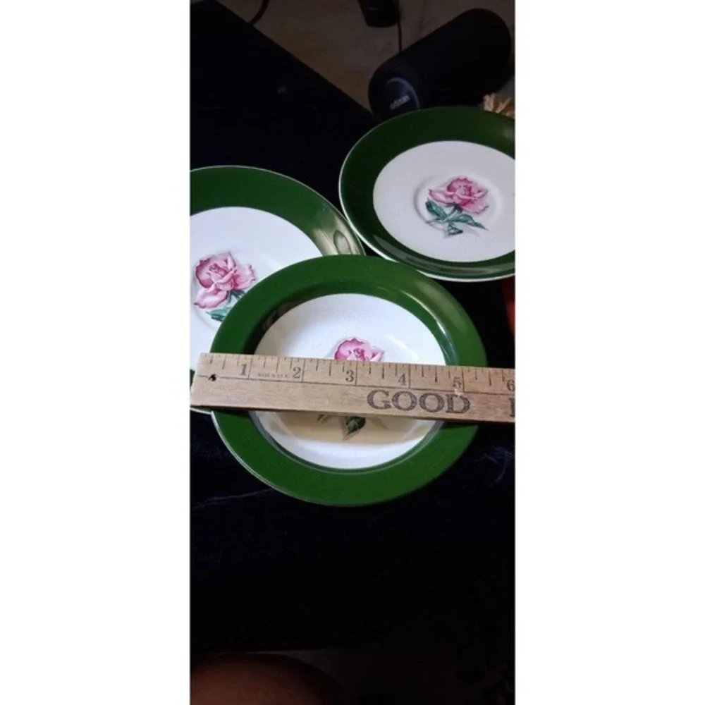 Vintage Taylor Smith Taylor Single Rose Pattern 2 Saucers, 1 Serving Dish.